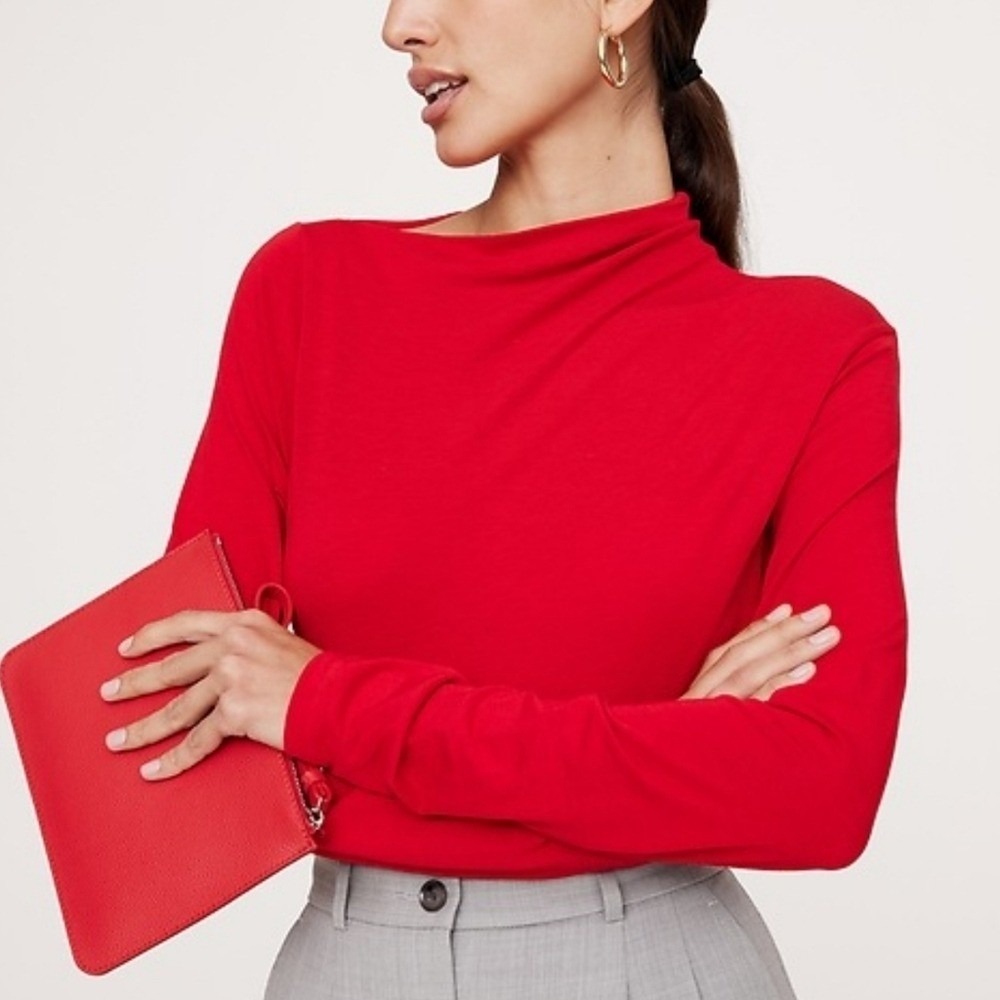 Banana Republic NEW Red Luxe Wool Blend Asymmetrical Draped Top Blouse SZ XL
